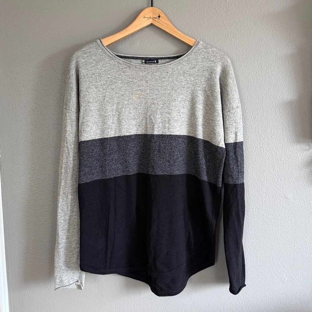 Smartwool Shadow Pine Crew Colorblock Gray Sweater Merino Wool Womens Medium